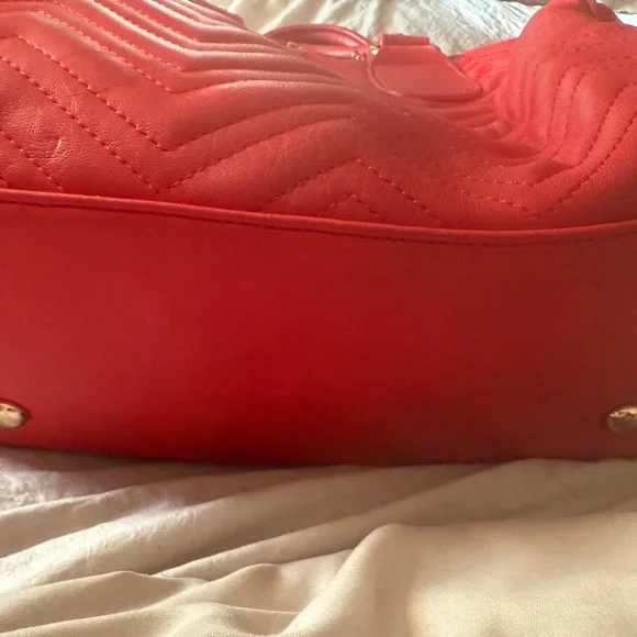 Red Quilted Handbag with Pearl Accents - Picture 3 of 7